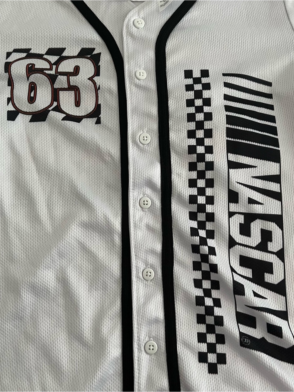 Nascar White and Black Racing Button-Up Jersey